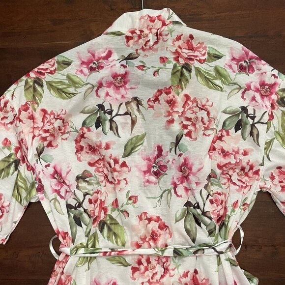 Show Me Your Mumu One Size White Pink Floral Belted Robe Garden of Blooms Kimono - Picture 9 of 12